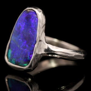Sterling Silver Blue Green Purple Solid Australian Boulder Opal Ring