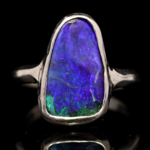 Sterling Silver Blue Green Purple Solid Australian Boulder Opal Ring