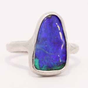 Sterling Silver Blue Green Purple Solid Australian Boulder Opal Ring