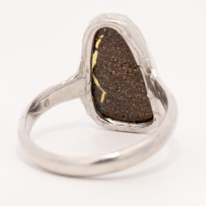 Sterling Silver Blue Green Purple Solid Australian Boulder Opal Ring