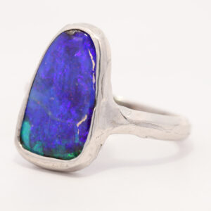 Sterling Silver Blue Green Purple Solid Australian Boulder Opal Ring