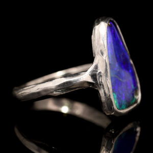 Sterling Silver Blue Green Purple Solid Australian Boulder Opal Ring