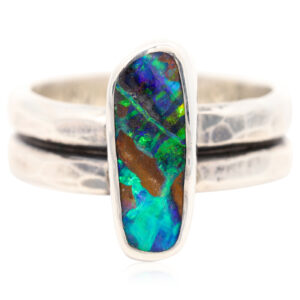 Sterling Silver Blue Green Boulder Opal Ring
