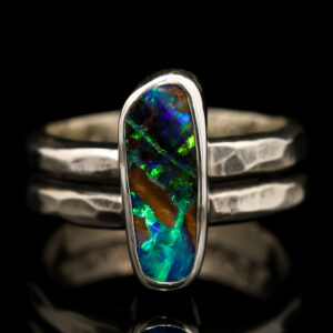 Sterling Silver Blue Green Boulder Opal Ring