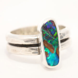 Sterling Silver Blue Green Boulder Opal Ring