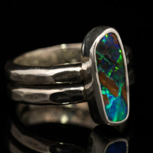 Sterling Silver Blue Green Boulder Opal Ring