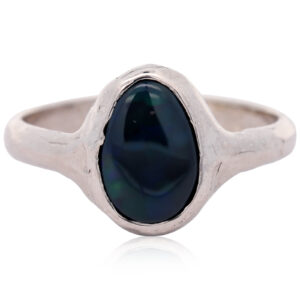 Sterling Silver Blue Green Yellow Black Opal Ring
