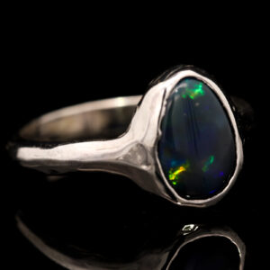 Sterling Silver Blue Green Yellow Black Opal Ring