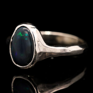 Sterling Silver Blue Green Yellow Black Opal Ring