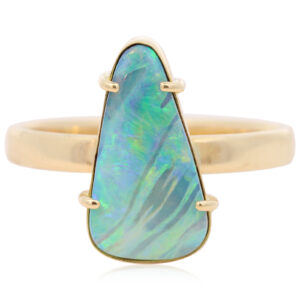Yellow Gold Blue Green Yellow Orange Boulder Opal Ring
