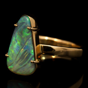 Yellow Gold Blue Green Yellow Orange Boulder Opal Ring