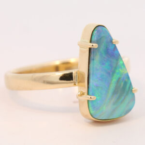 Yellow Gold Blue Green Yellow Orange Boulder Opal Ring