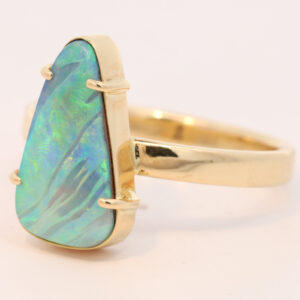 Yellow Gold Blue Green Yellow Orange Boulder Opal Ring