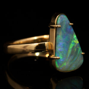 Yellow Gold Blue Green Yellow Orange Boulder Opal Ring