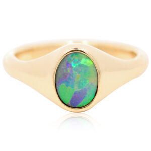 Yellow Gold Blue Green Orange Black Opal Ring