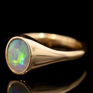Yellow Gold Blue Green Orange Black Opal Ring