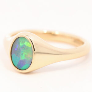 Yellow Gold Blue Green Orange Black Opal Ring