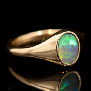Yellow Gold Blue Green Orange Black Opal Ring