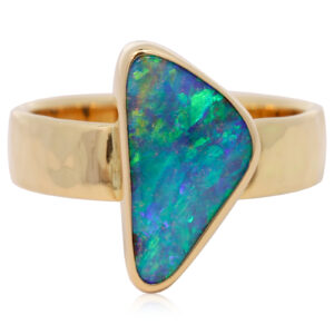 Yellow Gold Blue Green Yellow Orange Boulder Opal Ring