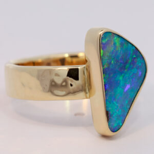 Yellow Gold Blue Green Yellow Orange Boulder Opal Ring