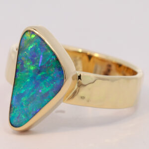 Yellow Gold Blue Green Yellow Orange Boulder Opal Ring