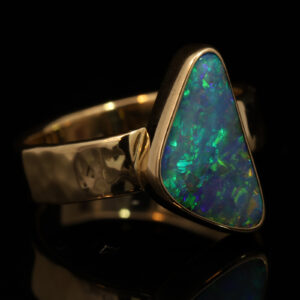 Yellow Gold Blue Green Yellow Orange Boulder Opal Ring