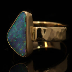 Yellow Gold Blue Green Yellow Orange Boulder Opal Ring