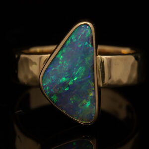 Yellow Gold Blue Green Yellow Orange Boulder Opal Ring