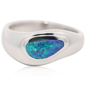 Custom 14k White Gold Blue Green Black Opal Mens Ring
