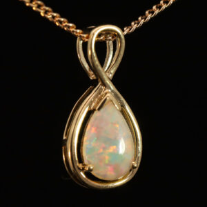 Yellow Gold Blue Green Yellow Orange Red Crystal Opal Pendant