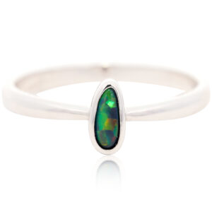 Sterling Silver Blue Green Yellow Orange Black Opal Ring