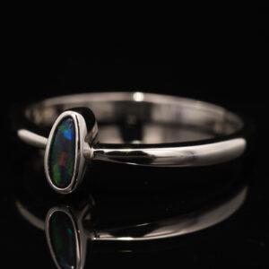 Sterling Silver Blue Green Yellow Orange Black Opal Ring