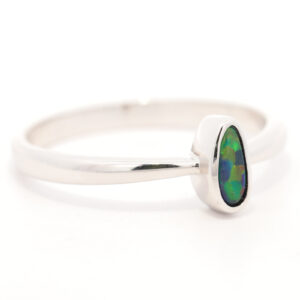 Sterling Silver Blue Green Yellow Orange Black Opal Ring