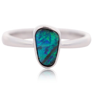 Sterling Silver Blue Green Boulder Opal Ring