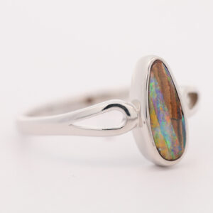 Sterling Silver Blue Green Yellow Orange Red Boulder Opal Ring