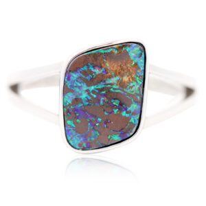 Sterling Silver Blue Green Boulder Opal Ring