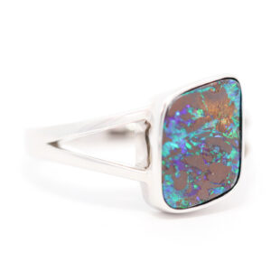 Sterling Silver Blue Green Boulder Opal Ring