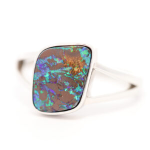 Sterling Silver Blue Green Boulder Opal Ring