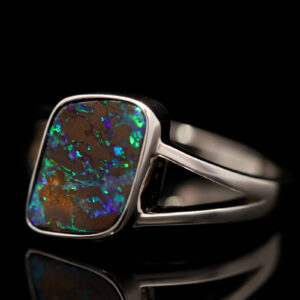 Sterling Silver Blue Green Boulder Opal Ring