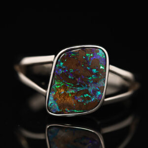 Sterling Silver Blue Green Boulder Opal Ring