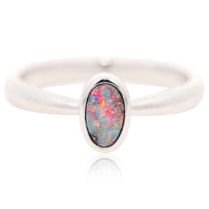 Sterling Silver Blue Green Orange Red Boulder Opal Ring