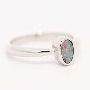 Sterling Silver Blue Green Orange Red Boulder Opal Ring
