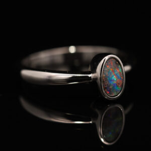 Sterling Silver Blue Green Orange Red Boulder Opal Ring