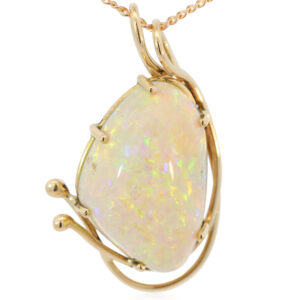 Yellow Gold Blue Green Yellow Orange Crystal Opal Pendant
