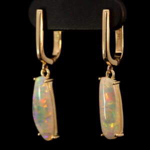 Yellow Gold Blue Green Yellow Orange Crystal Opal Earrings
