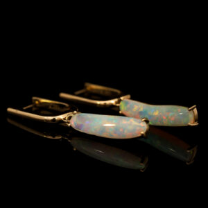Yellow Gold Blue Green Yellow Orange Solid Australian Crystal Opal Earrings