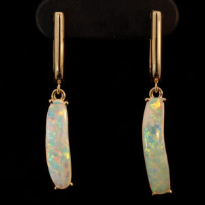 Yellow Gold Blue Green Yellow Orange Solid Australian Crystal Opal Earrings