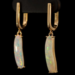 Yellow Gold Blue Green Yellow Orange Solid Australian Crystal Opal Earrings