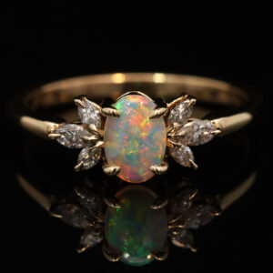 Custom Yellow Gold Blue Green Yellow Orange Red Crystal Opal Ring