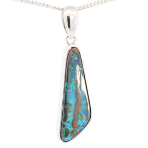 Sterling Silver Blue Green Boulder Opal Pendant